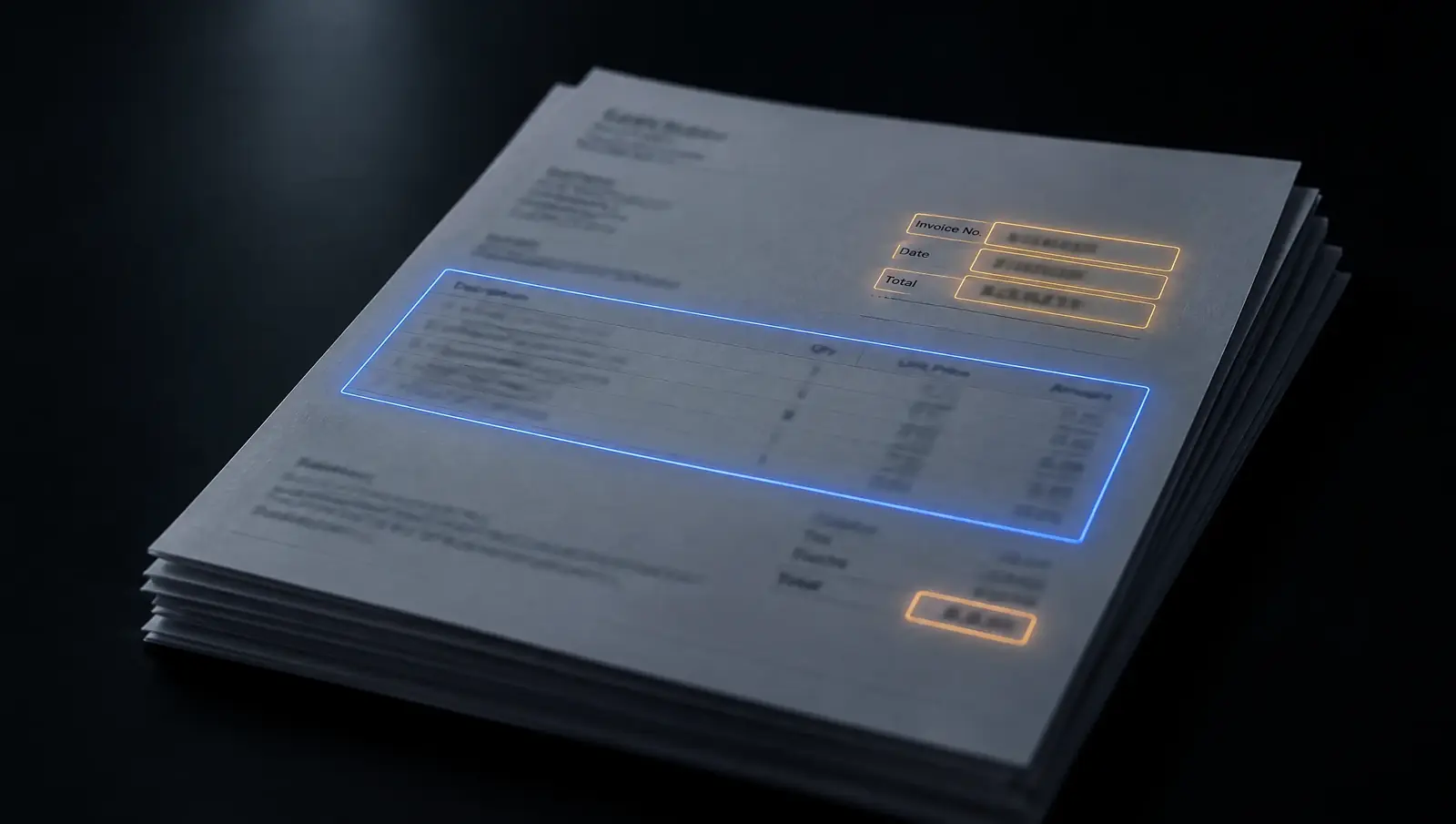 Invoices with captured fields outlined